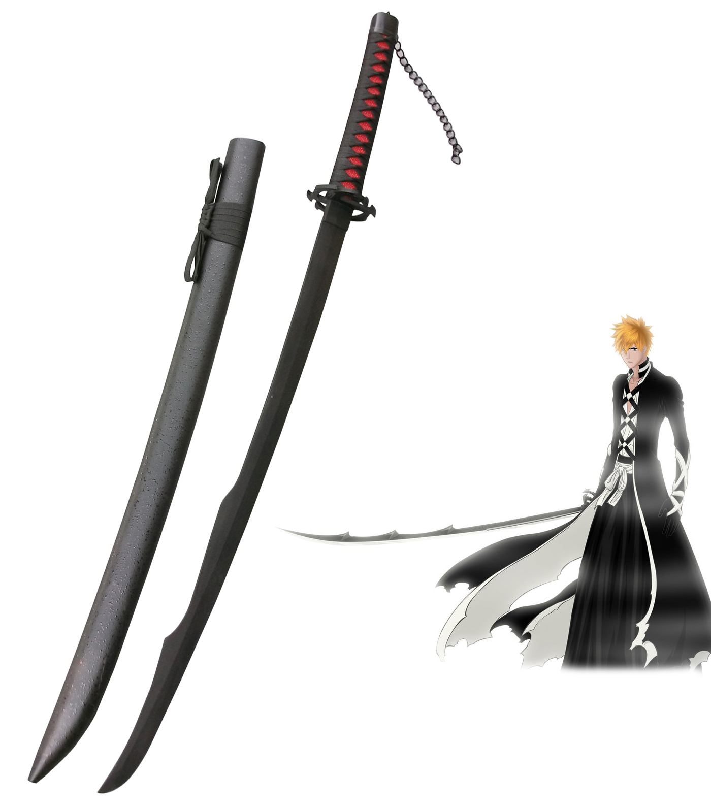 Bleach Ichigo Kurosaki Zanpakutou Tensa Zangetsu Getsuga tenshou Mugetsu Cosplay Wooden Weapons